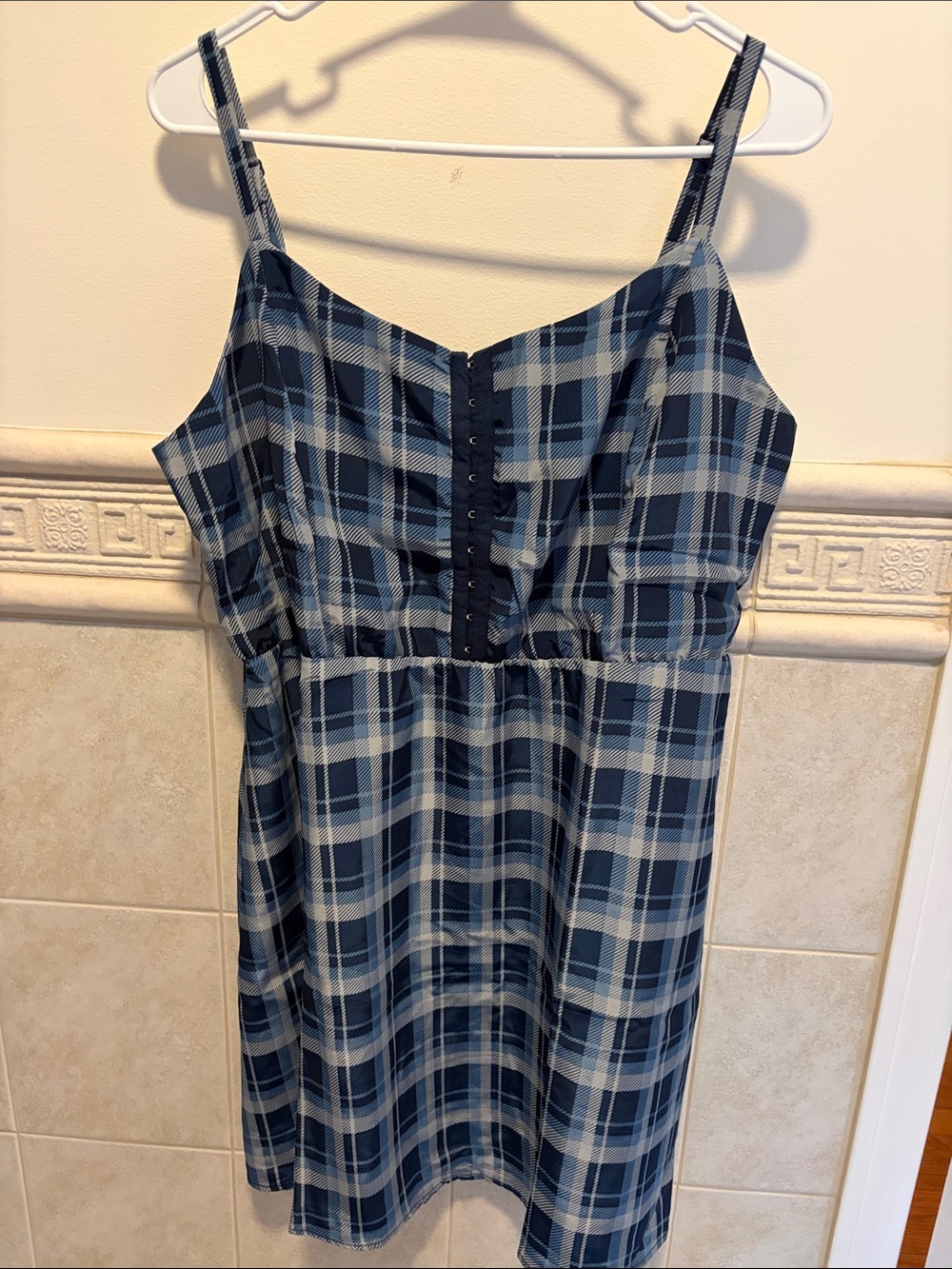 Juniors Blue Plaid Sundress with Button Front
